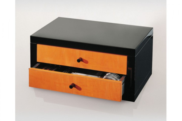Robbe &amp; Berking Kassette, 133tlg. mit 3 Schubladen, Birnbaum -Rahmen schwarz lackiert-