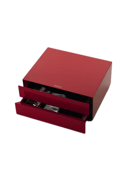 Robbe &amp; Berking Kassette, 69tlg. mit 2 Schubladen, Rot lackiert
